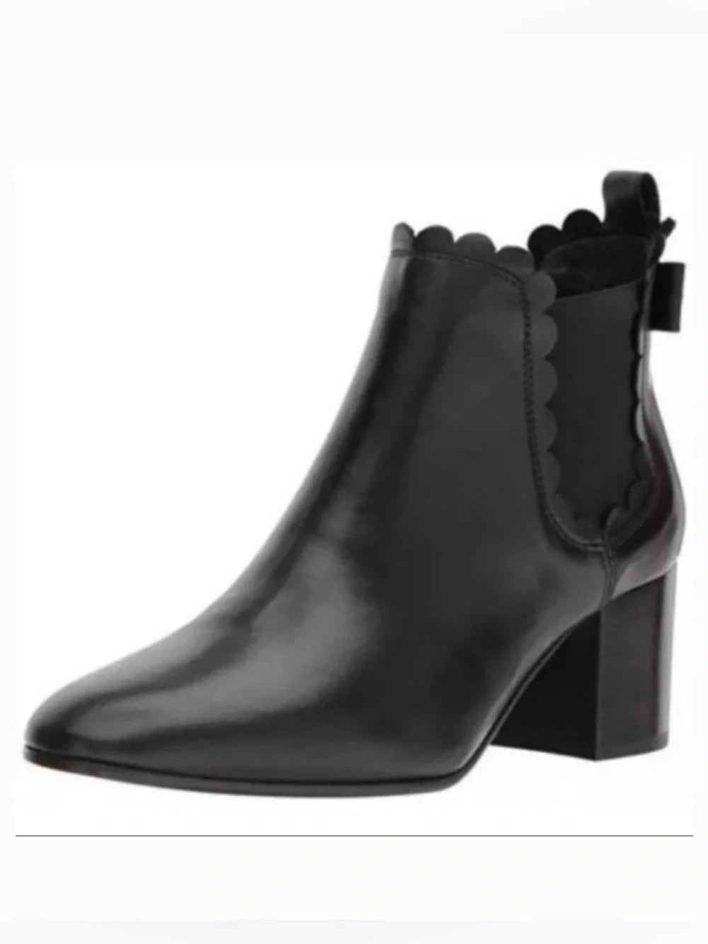 Kate Spade Garden Black Calf Leather Scallop Trim Ankle Booties Size 5.5
